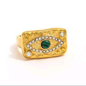 New ANTHRO 18k Gold Ss Evil Eye Malachite Talisman Ring